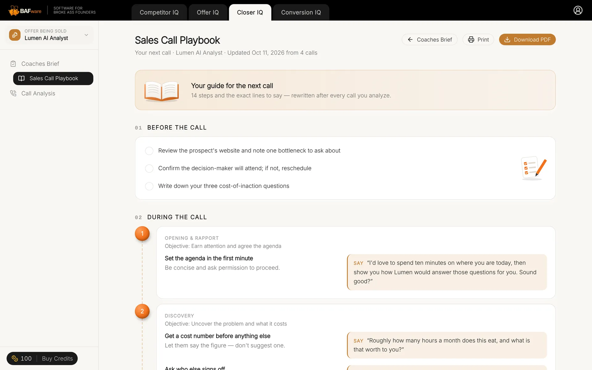 Closer IQ sales call playbook